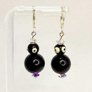 Fun Black Beaded Monster glass Earrings